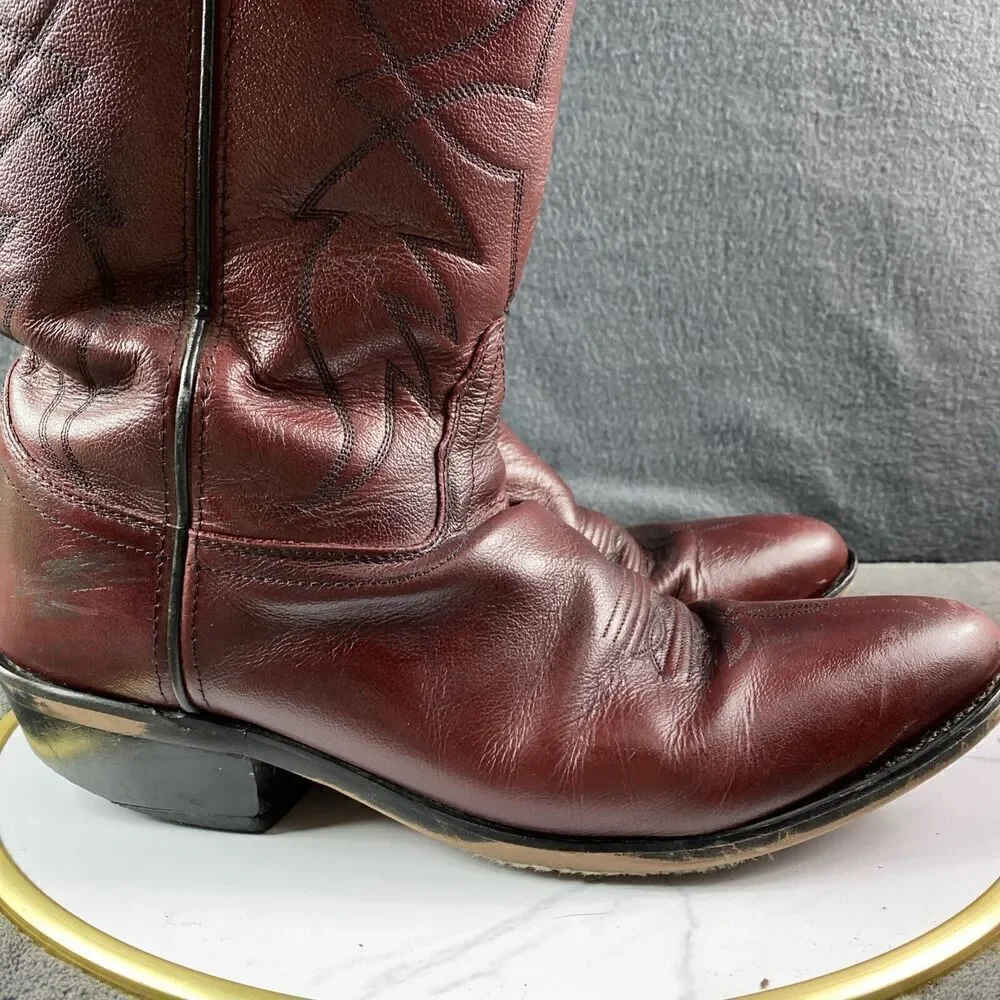 Old West Burgundy Wine Leather Cowboy Boots Men’s Size 10.5 SCM7013 Embroidered
